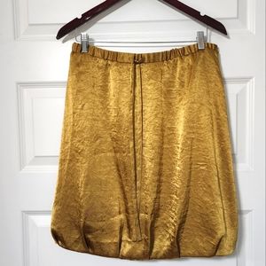 Metallic Bronze-Gold Satin Bubble Hem Skirt
